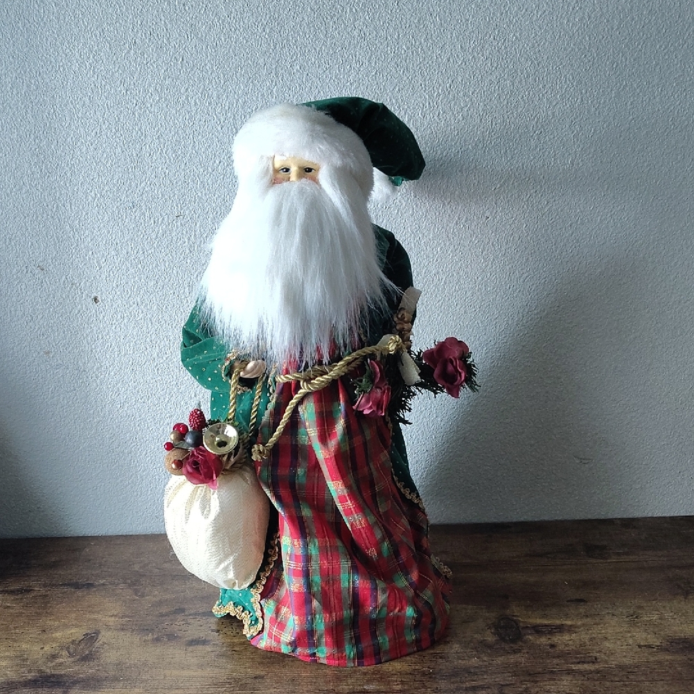 Festive Santa Claus Figurine with Green and Red Outfit